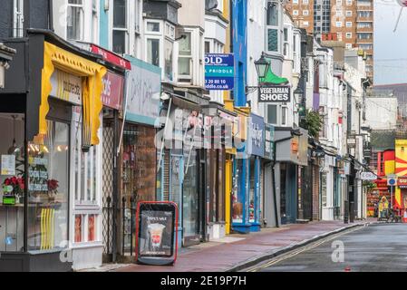 Brighton, January 5th 2021: The first day after the Prime Minister's announcement of a Tier 5 Lockdown throughout the UK led to Brighton's normally-busy streets being almost deserted this morning Credit: Andrew Hasson/Alamy Live News Stock Photo