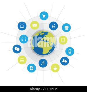 Digital Green Eco Friendly World, Internet of Things - Abstract Design Concept with Icons - Background or Cover Template Illustration in Editable Vect Stock Vector