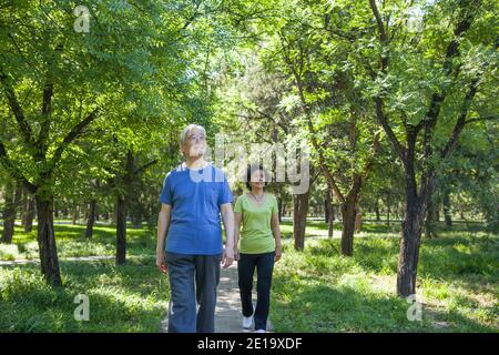 Two old people exercising in the park high quality photo Stock Photo