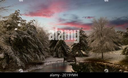 Winter lake scene in SW Missouri near Springfield Missouri Stock Photo