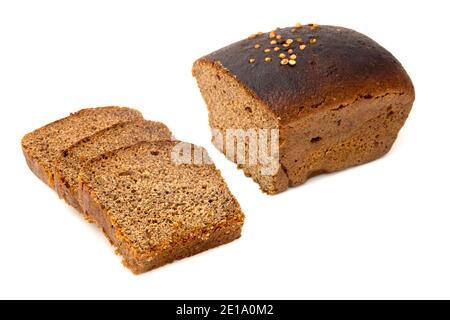 Borodinsky bread is a dark brown sourdough rye bread of Russian origin Stock Photo