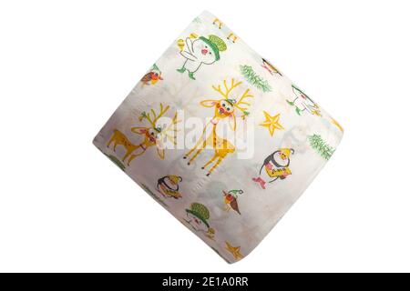 M&S super soft bathroom tissue 3 ply festive design toilet roll isolated on white background - ideal for Christmas - UK Stock Photo