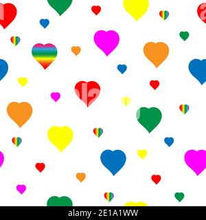 Multicolored and rainbow hearts. Seamless pattern. Vector background for Valentine's Day Stock Vector