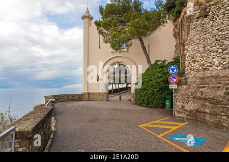 Trieste, Italy - March 7, 2020: Entrance Gate to Historical Museum and Castle Miramare in Trieste, Italy. Stock Photo