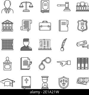 Public prosecutor icons set, outline style Stock Vector