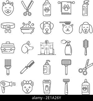 Groomer icons set, outline style Stock Vector