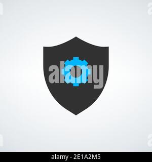 Shield with gear vector icon. filled flat sign for mobile concept and web design. Shield Protection simple solid icon. Stock Vector