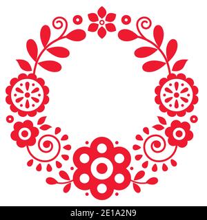 Polish floral vector folk art mandala pattern  inspired by retro embroidery Lachy Sadeckie - bohemian pattern Stock Vector