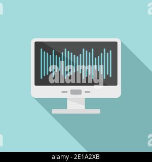 Monitor music equalizer icon, flat style Stock Vector