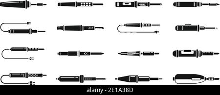 Modern soldering iron icons set, simple style Stock Vector