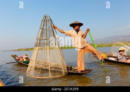 Real fisherman at Inle Lake Stock Photo - Alamy