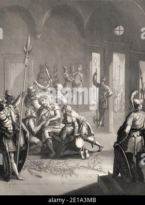 Christ is crowned with thorns, New Testament, steel engraving 1853, digitally restored Stock Photo