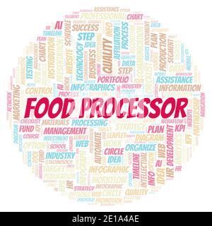 Food Processor typography word cloud create with text only. Stock Photo