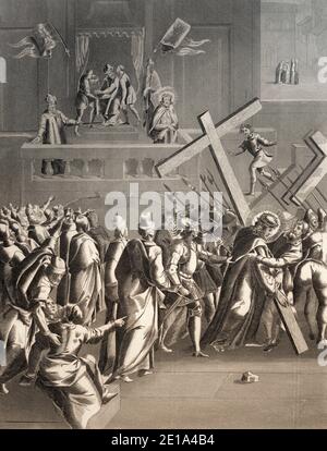 Pilate sentences Christ, New Testament, steel engraving 1853, digitally Stock Photo