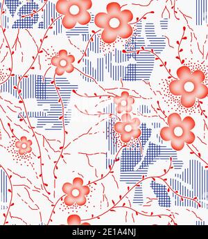 geometrical textile flower design with line background seamless design Stock Photo