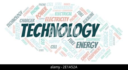 Technology typography word cloud create with text only. Stock Photo