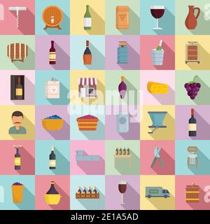 Winemaker icons set, flat style Stock Vector