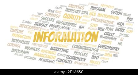 Information typography word cloud create with text only. Stock Photo