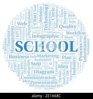 School typography word cloud create with text only. Stock Photo