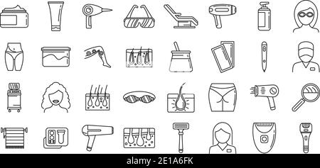 Modern laser hair removal icons set, outline style Stock Vector