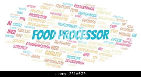 Food Processor typography word cloud create with text only. Stock Photo