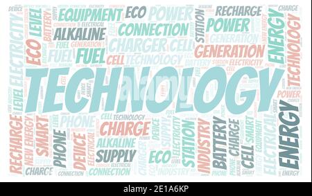 Technology typography word cloud create with text only. Stock Photo