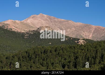 13,911 foot Mount Meeker can be viewed from scenic Colorado State Highway 7. Stock Photo