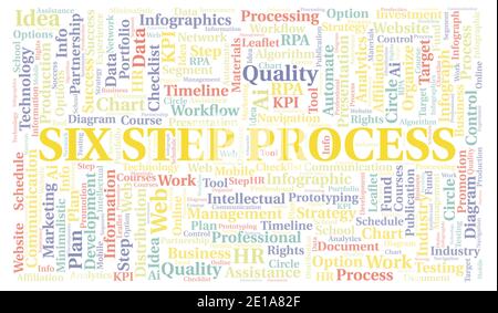 Six Step Process typography word cloud create with text only. Stock Photo
