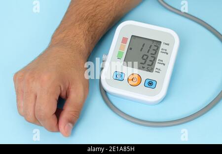 https://l450v.alamy.com/450v/2e1a85h/man-measures-his-blood-pressure-by-electronic-tonometer-close-up-2e1a85h.jpg