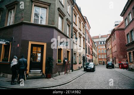 Warsaw, December 25, 2017: Nice view of traditional old houses in Warsaw. Stock Photo
