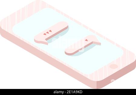 Cute isometric mobile phone with love messages in message bubbles. Stock Vector