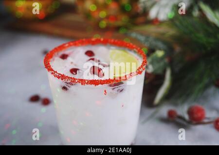 Jack frost cocktail and White Christmas Margarita, selective focus Stock Photo
