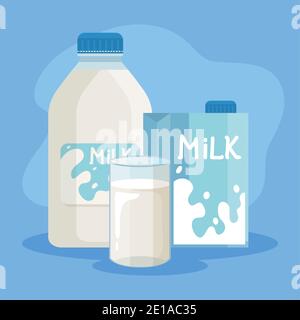 bundle of milk products set icons Stock Vector