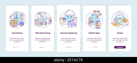 New media examples onboarding mobile app page screen with concepts Stock Vector