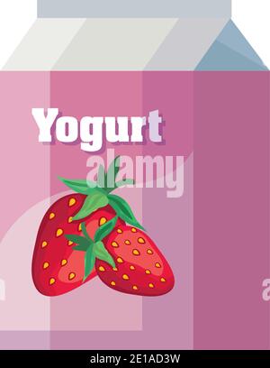 delicious strawberry flavor yogurt box product Stock Vector