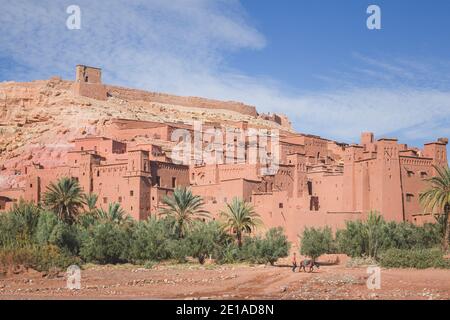 Ait Benhaddou is a historic fortified village, noted for its ancient clay earthen architecture. Stock Photo