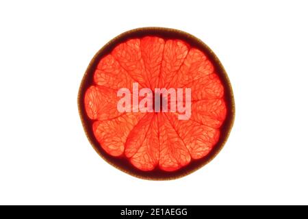 Slice of ripe ruby grapefruit on white background Stock Photo