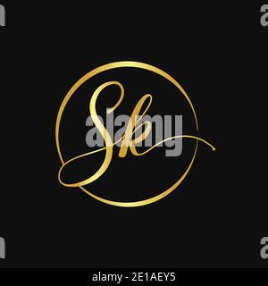 Initial SK letter Logo Design vector Template. Abstract Script Letter SK logo Design Stock Vector