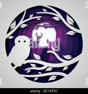 Vector night in paper art style Stock Vector