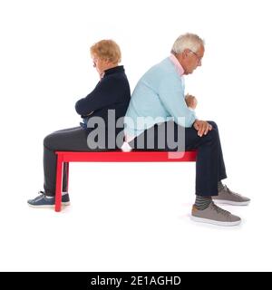 elderly couple having quarrel isolated over white background Stock Photo