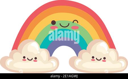cute rainbow sticker kawaii character icon Stock Vector