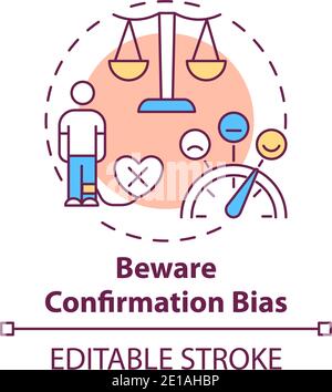 Bewaring confirmation bias concept icon Stock Vector