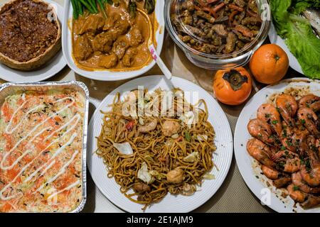 Delicious food on the table for a sumptuous meal. Stock Photo