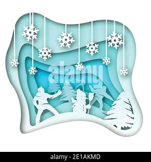 Vector winter in paper art style Stock Vector