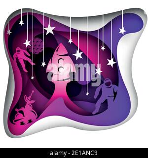 Vector space in paper art style Stock Vector
