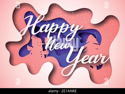 Vector happy new year in paper art style Stock Vector