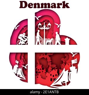 Vector Denmark in paper art style Stock Vector