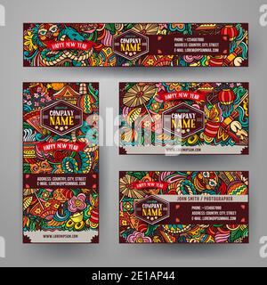 Cartoon cute vector hand drawn doodles Chinese New Year corporate identity Stock Vector