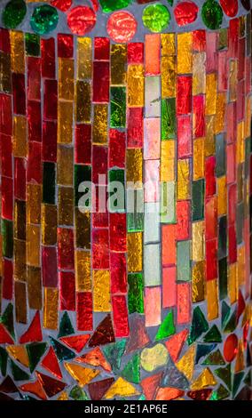 A close-up of the colorful glass made tiles from an exotic lamp Stock Photo