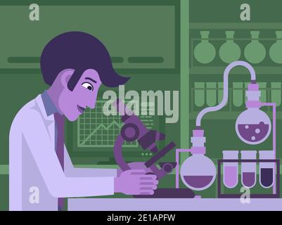 Scientist Working In Laboratory with Microscope Stock Vector